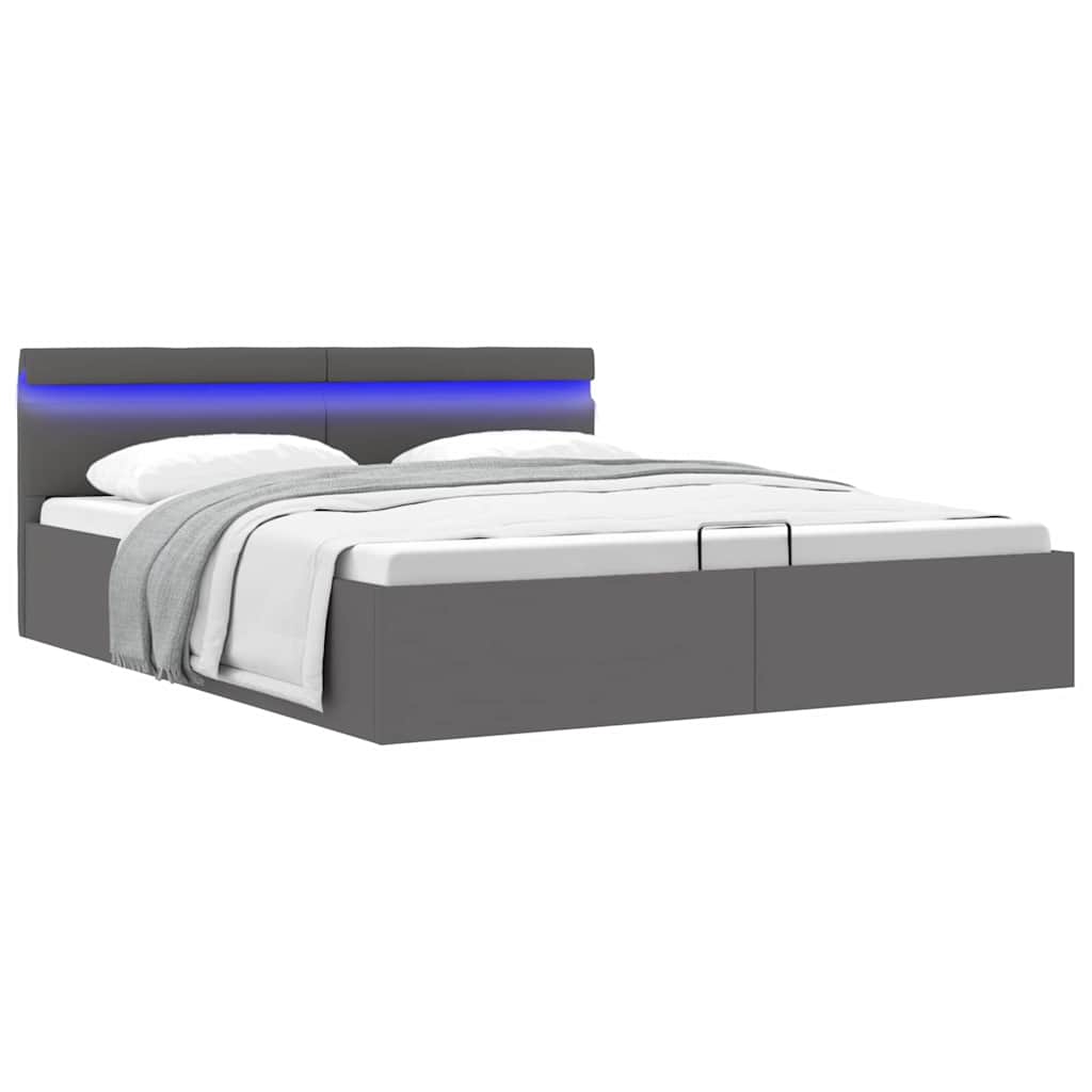 vidaXL Hydraulic LED Bed with Storage Grey Faux Leather 160x200 cm