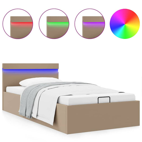 vidaXL LED Storage Bed Cappuccino Brown Faux Leather 90×200cm