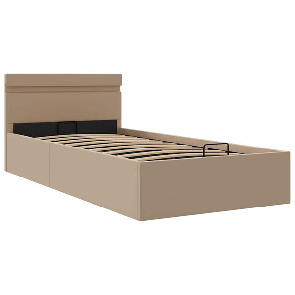 vidaXL LED Storage Bed Cappuccino Brown Faux Leather 90×200cm