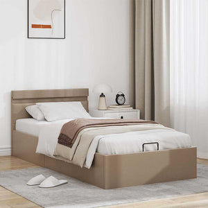 vidaXL LED Storage Bed Cappuccino Brown Faux Leather 90×200cm
