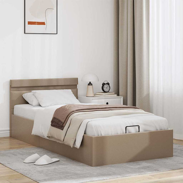 vidaXL LED Storage Bed Cappuccino Brown Faux Leather 90×200cm