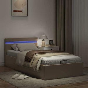 vidaXL LED Storage Bed Cappuccino Brown Faux Leather 90×200cm