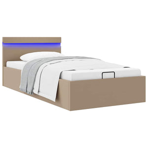 vidaXL LED Storage Bed Cappuccino Brown Faux Leather 90×200cm