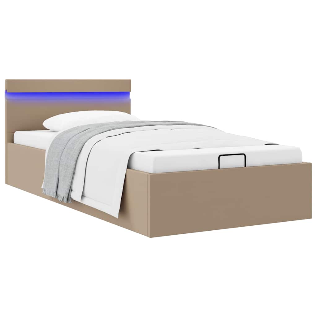 vidaXL LED Storage Bed Cappuccino Brown Faux Leather 90×200cm