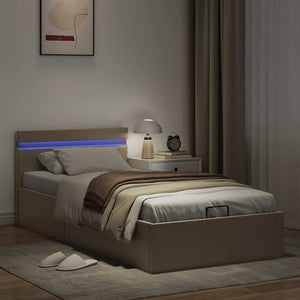 vidaXL Bed with Storage and LED Light Cappuccino Brown Faux Leather 100x200 cm