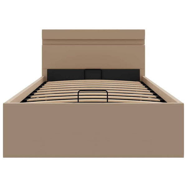 vidaXL Bed with Storage and LED Light Cappuccino Brown Faux Leather 100x200 cm