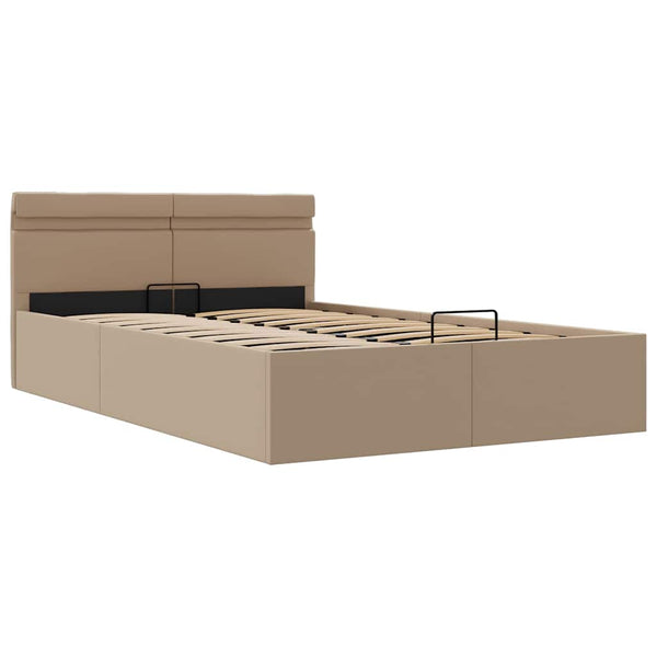 vidaXL Storage Bed with LED Cappuccino Brown Faux Leather 120x200 cm