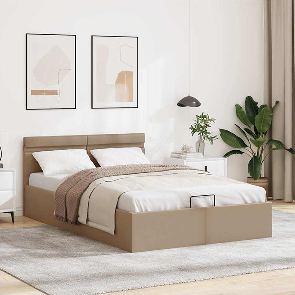 vidaXL Storage Bed with LED Cappuccino Brown Faux Leather 120x200 cm