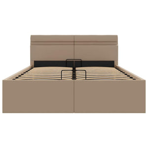 vidaXL Storage Bed with LED Cappuccino Brown Faux Leather 120x200 cm