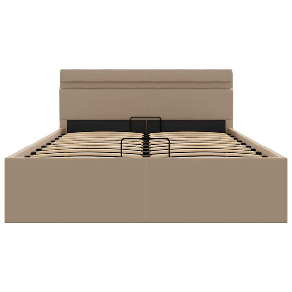 vidaXL Storage Bed with LED Cappuccino Brown Faux Leather 120x200 cm