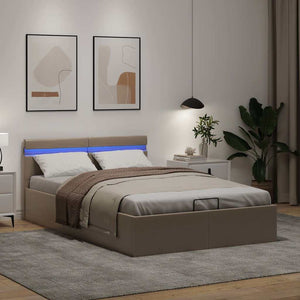 vidaXL Storage Bed with LED Cappuccino Brown Faux Leather 140x200 cm