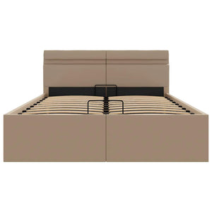 vidaXL Storage Bed with LED Cappuccino Brown Faux Leather 140x200 cm