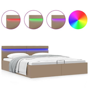 vidaXL LED Storage Bed Cappuccino Brown Faux Leather 160x200cm