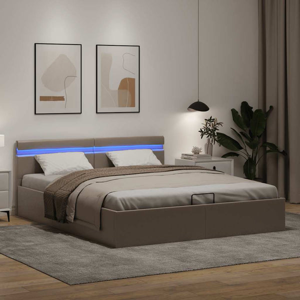vidaXL LED Storage Bed Cappuccino Brown Faux Leather 160x200cm