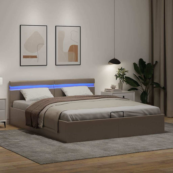vidaXL LED Storage Bed Cappuccino Brown Faux Leather 180x200 cm