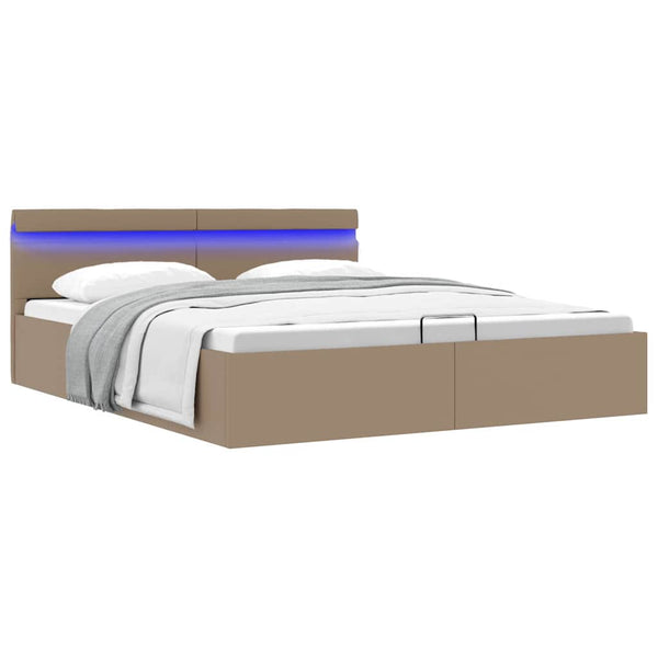 vidaXL LED Storage Bed Cappuccino Brown Faux Leather 180x200 cm