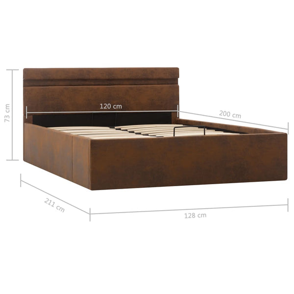 vidaXL Hydraulic LED Fabric Bed with Storage Brown 120x200 cm