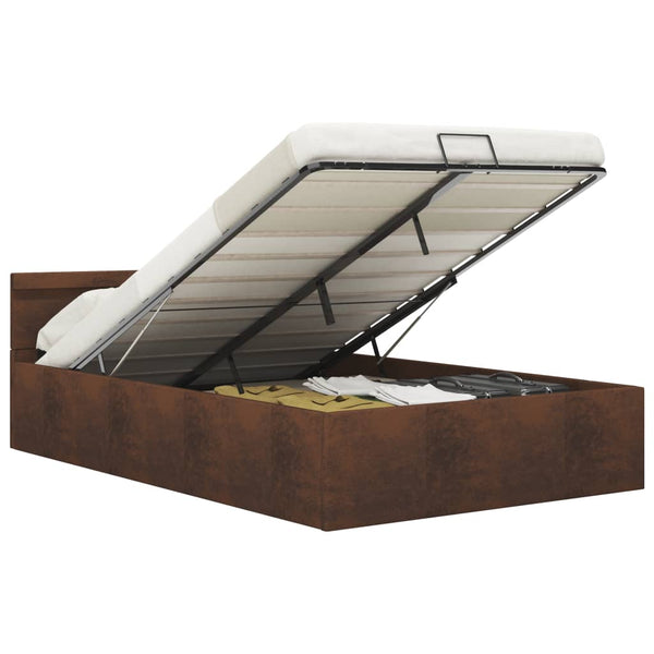 vidaXL Hydraulic LED Fabric Bed with Storage Brown 120x200 cm