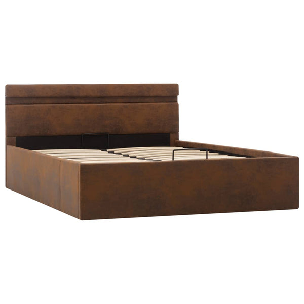 vidaXL Hydraulic LED Fabric Bed with Storage Brown 120x200 cm