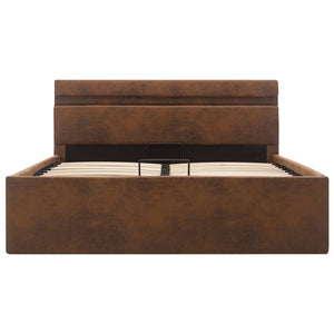 vidaXL Hydraulic LED Fabric Bed with Storage Brown 120x200 cm