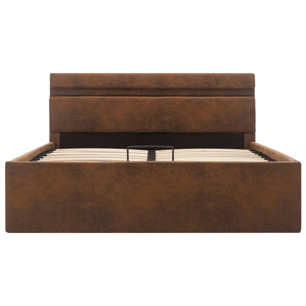 vidaXL Hydraulic LED Fabric Bed with Storage Brown 120x200 cm