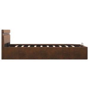 vidaXL Hydraulic LED Fabric Bed with Storage Brown 120x200 cm