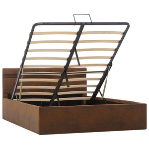 vidaXL Hydraulic LED Fabric Bed with Storage Brown 120x200 cm