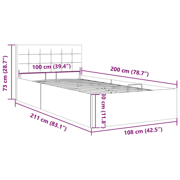 vidaXL Hydraulic Storage Bed Dark Gray Fabric 100x200 cm