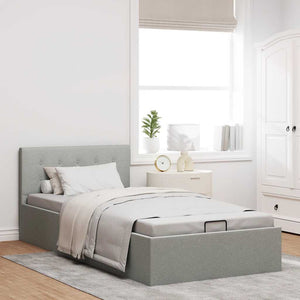 vidaXL Hydraulic Storage Bed Light Grey Fabric 90x200 cm