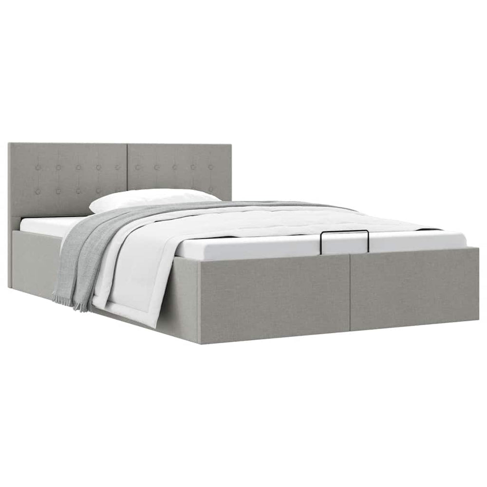 vidaXL Hydraulic Storage Bed Light Grey Fabric 140x200 cm