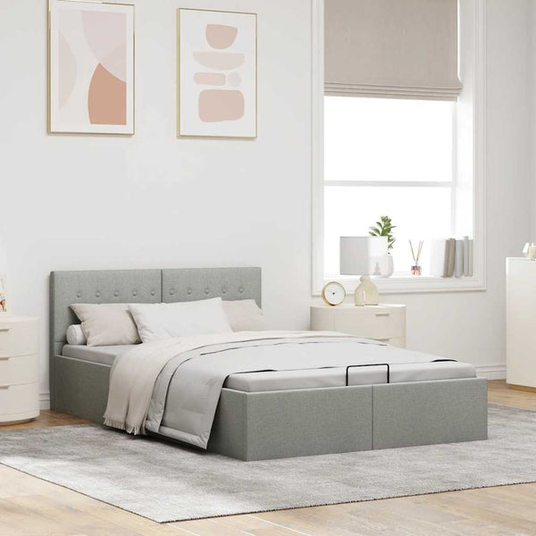 vidaXL Hydraulic Storage Bed Light Grey Fabric 140x200 cm