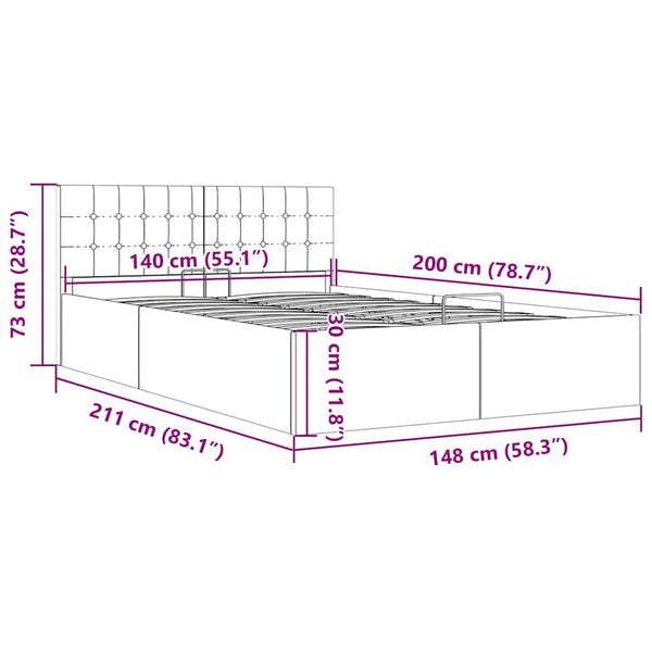 vidaXL Hydraulic Storage Bed Light Grey Fabric 140x200 cm