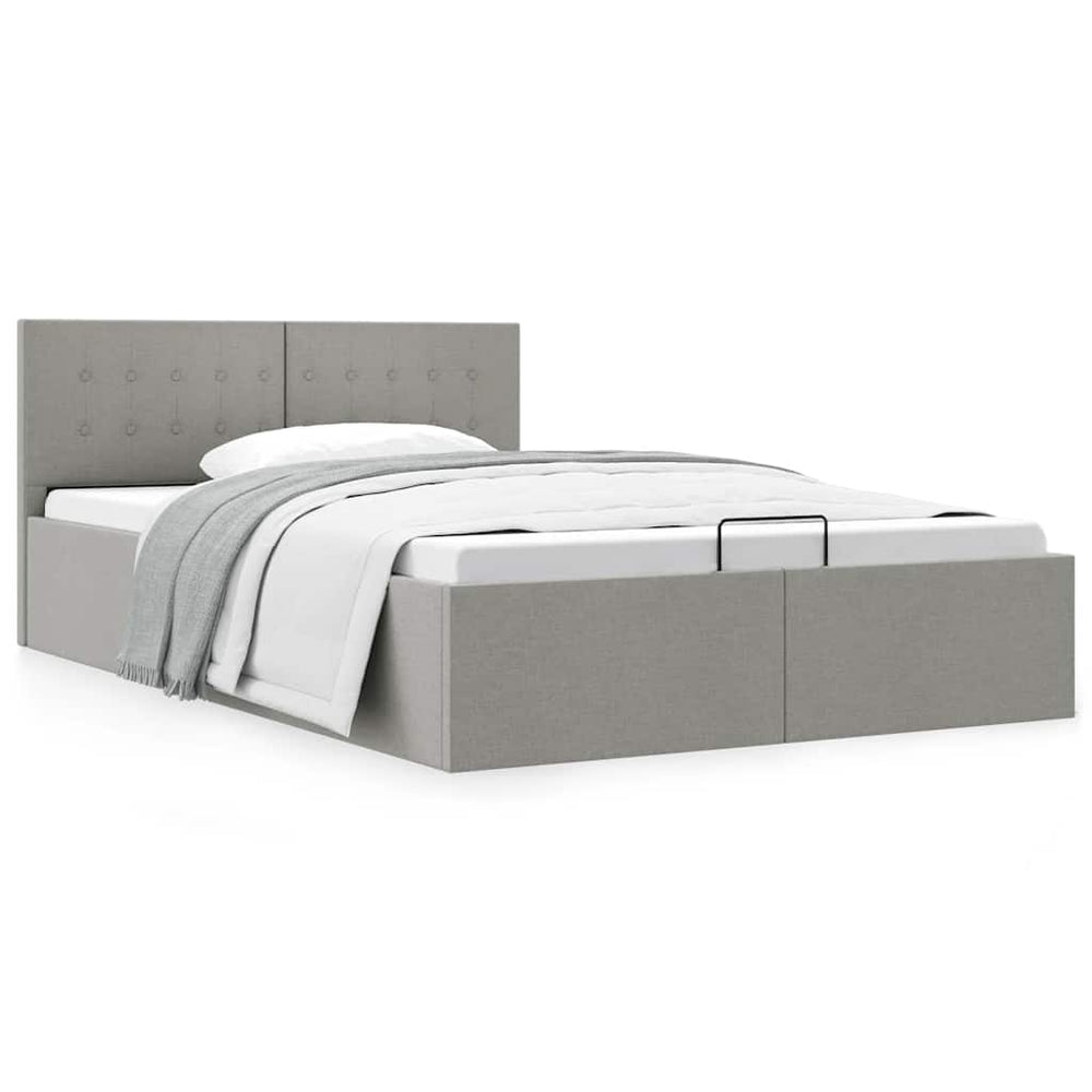 vidaXL Hydraulic Storage Bed Light Grey Fabric 140x200 cm