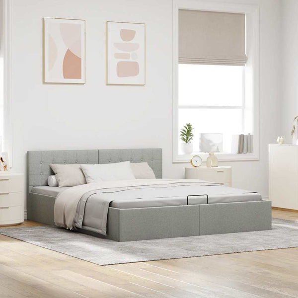 vidaXL Hydraulic Storage Bed Light Grey Fabric 160x200 cm