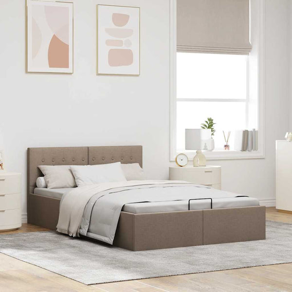 vidaXL Hydraulic Storage Bed Taupe Fabric 120x200 cm