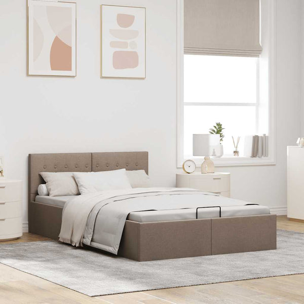 vidaXL Hydraulic Storage Bed Taupe Fabric 140x200 cm