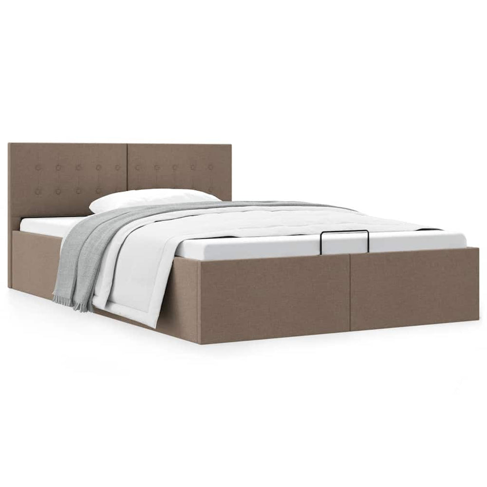 vidaXL Hydraulic Storage Bed Taupe Fabric 140x200 cm