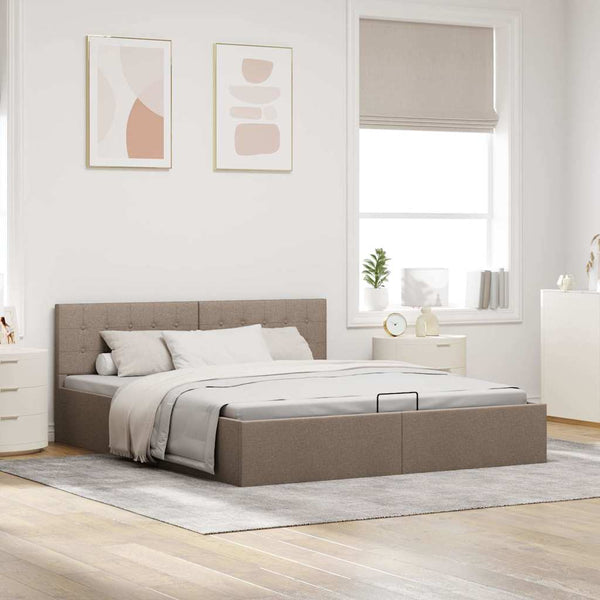 vidaXL Hydraulic Storage Bed Taupe Fabric 180x200 cm