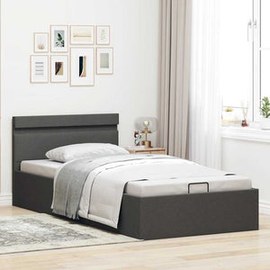 vidaXL Bed with Storage Hydraulic LED Dark Grey Fabric 90x200 cm