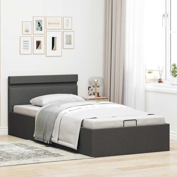 vidaXL Bed with Storage Hydraulic LED Dark Grey Fabric 90x200 cm