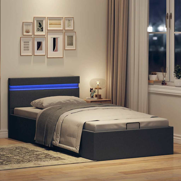 vidaXL Bed with Storage Hydraulic LED Dark Grey Fabric 90x200 cm
