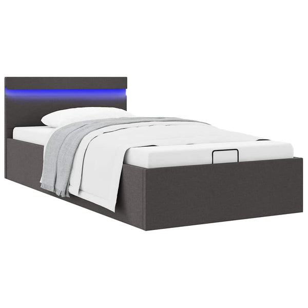 vidaXL Bed with Storage Hydraulic LED Dark Grey Fabric 90x200 cm