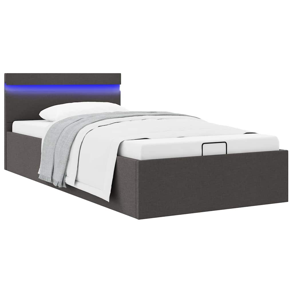 vidaXL Bed with Storage Hydraulic LED Dark Grey Fabric 90x200 cm