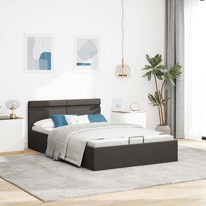 vidaXL Hydraulic Storage Bed with LED Dark Grey Fabric 120x200 cm