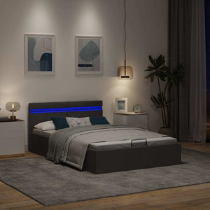 vidaXL Hydraulic Storage Bed with LED Dark Grey Fabric 120x200 cm