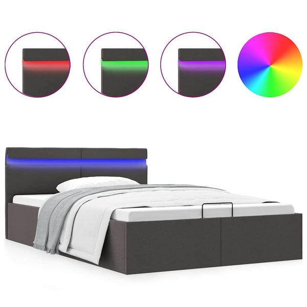 vidaXL Storage Bed with Hydraulic LED Dark Grey Fabric 140x200 cm