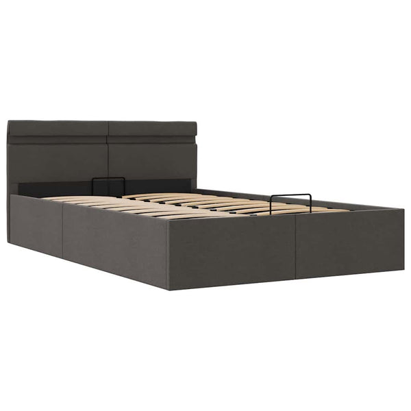 vidaXL Storage Bed with Hydraulic LED Dark Grey Fabric 140x200 cm