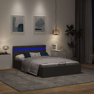 vidaXL Storage Bed with Hydraulic LED Dark Grey Fabric 140x200 cm
