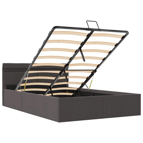 vidaXL Storage Bed with Hydraulic LED Dark Grey Fabric 140x200 cm