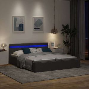 vidaXL Hydraulic Storage Bed with LED Dark Grey Fabric 160x200 cm